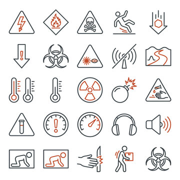 Collection of industrial safety and hazard warning icons
