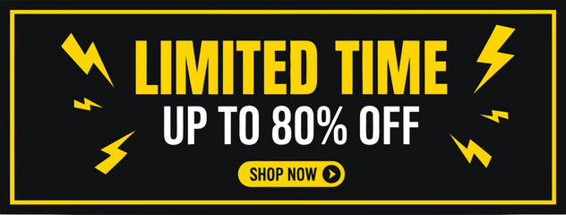 Fototapeta premium Limited Time 80 Percent Off Black Yellow Lightning Banner