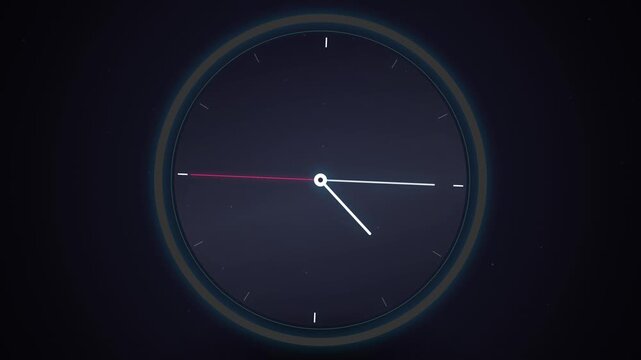 Minimalist Analog Clock Face Rotating Hands against Dark Background