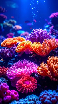 Vibrant coral reef scene with colorful sea anemones