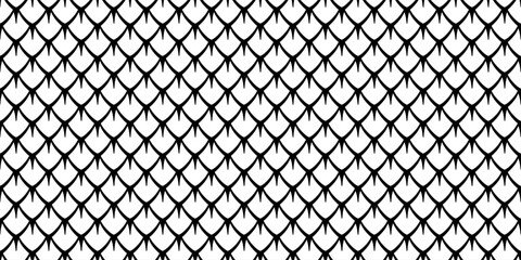 Seamless black and white scale pattern inspired by fish, snake, dragon, and reptile skin featuring a clean repeating geometric design © Mariana