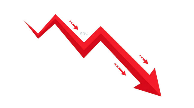 Red downward zigzag arrow pointing trend