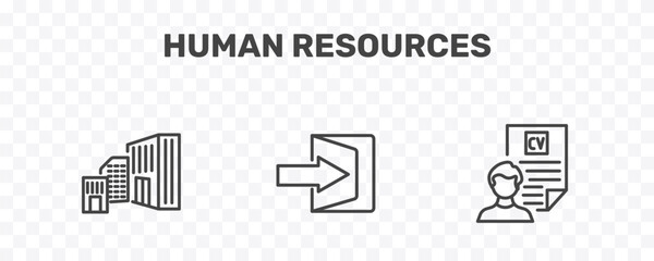 Obraz premium human resources icon set with company, quit, cv signs in flat outline style