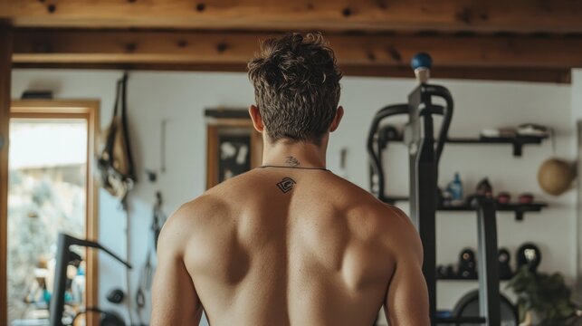 Muscular man back tattoo fitness health wellness exercise gym workout training