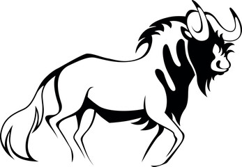 Black simple vector drawing of a running white-tailed wildebeest © Natalia