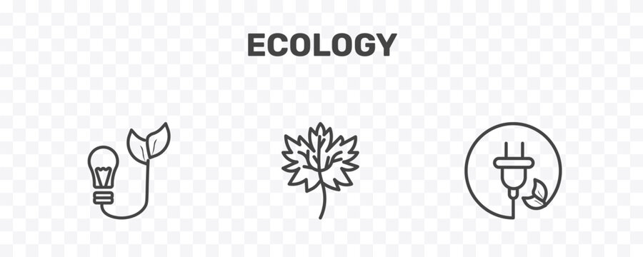 ecology icon set with bio energy, m leaf, sustainability signs in flat outline style
