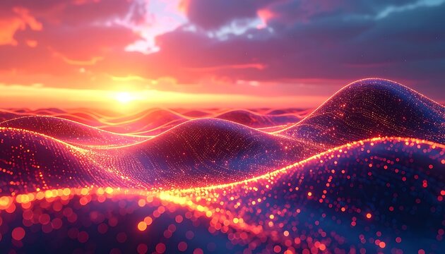 Vibrant digital landscape with glowing orange lines and dots (1)