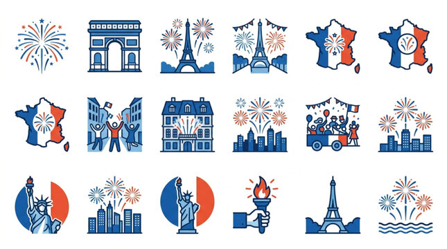 Collection of French National Day Icons and Symbols.