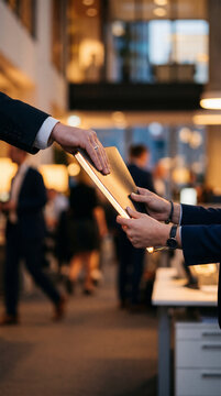 Close-Up Business Document Handoff Symbolizing Professional Cooperation