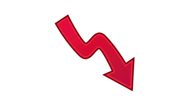 Red downward arrow icon with curved path