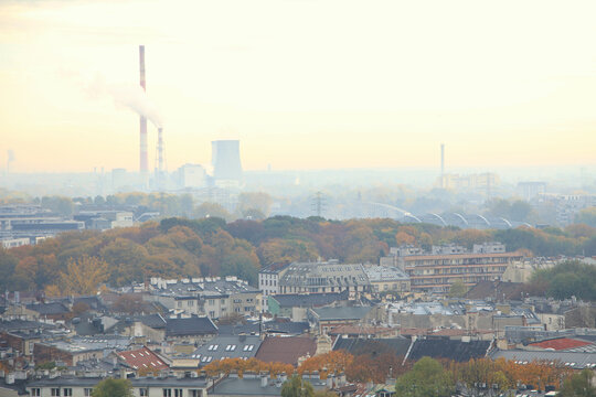 The Old Town of Krak&oacute;w with the Power Plant in Background, Poland