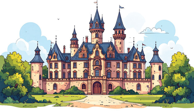 Large Castle Building with Turrets.