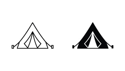 Camping tent vector icon isolated on white Black and white outline line art and solid glyph silhouette © VisionGrafix