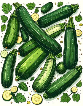 Fresh green zucchini squash on white background.