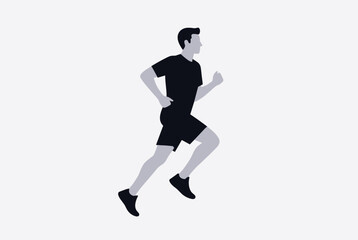 Obraz premium Minimalist silhouette of an athletic man running fast against a clean light background for fitness concept.