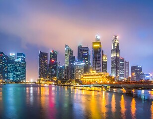 Fototapeta premium City skyline at dusk with water.
