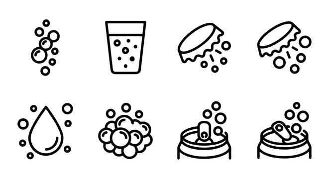 Beverage Icons: Drink, Bubbles, Drops, Cans, Bottles, Caps