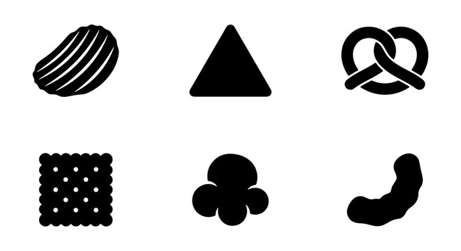 Snack Icons Set: Chips, Pretzel, Cracker, Popcorn, Triangle, Puff Vector