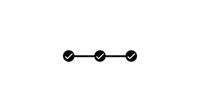 Abstract 3 step i process with check mark icon animation. Step-by-step process icon animation on a white background, process success with check marks.