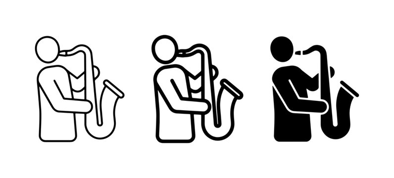 Saxophone Player Icons, Musician Silhouette, Jazz Band Vector Graphics
