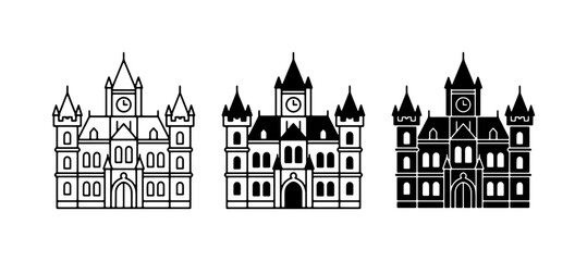 Obraz premium Castle Icons, Gothic Architecture, Medieval Building Vector Set