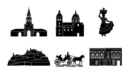 Obraz premium Colombian City Icons: Architecture, Culture, and Travel Vector Set