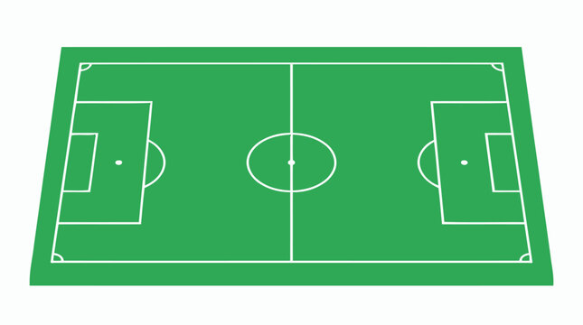 A top down view of a green rectangular sports field with white markings