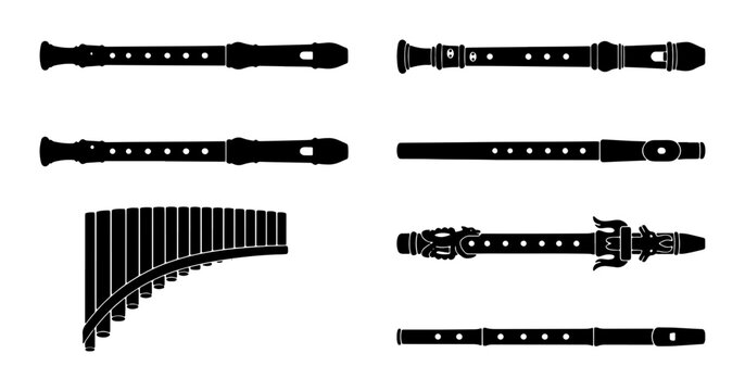 Recorder Flutes and Panpipes Collection, Musical Instruments Vector Set
