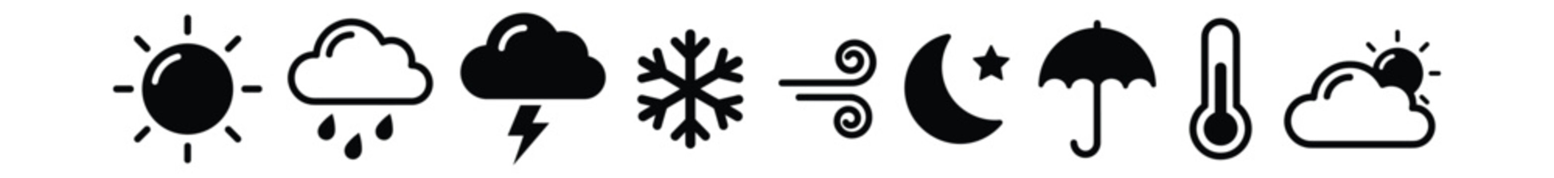 Weather icons collection. Black weather icons for mobile apps and web interface use