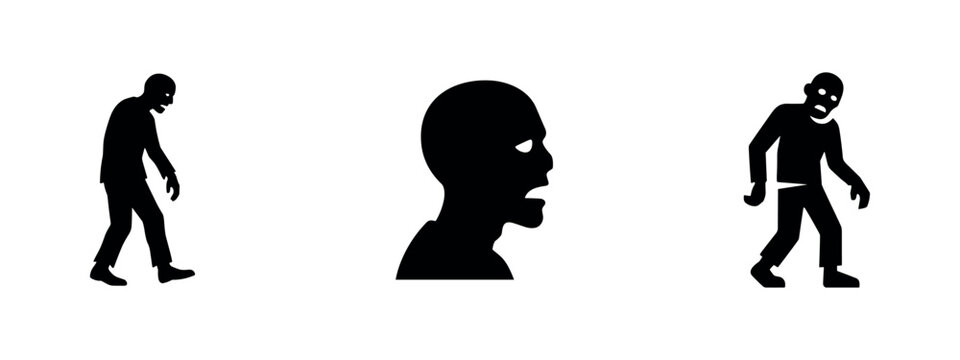 Set of zombie icons, representing horror, Halloween, undead, and walking dead themes