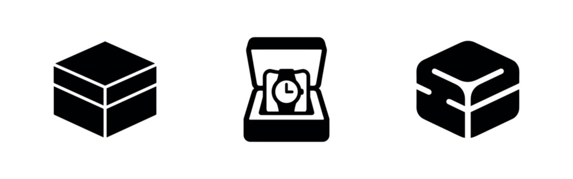 Watch Box and Gift Packaging Icons Set. Luxury Present and Jewelry Symbols.