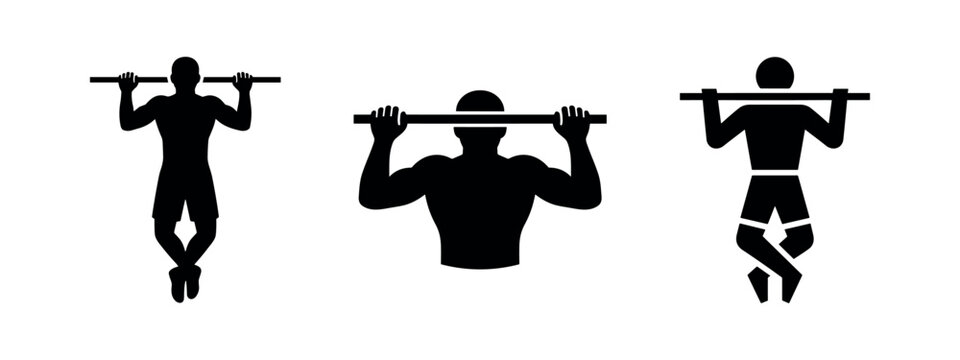 Pull-up exercise and chin-up workout icons set