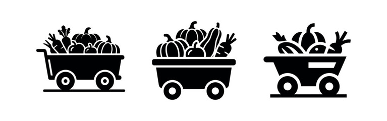 Vegetable cart and wagon filled with fresh produce icons set © Lili