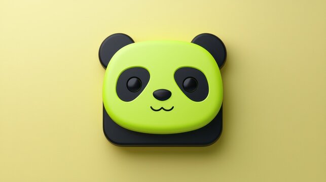 Cute lime green panda head graphic, 3D rendering, simple design