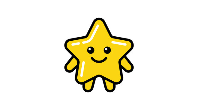 A cute yellow star character with a friendly smile stands against a clean white background