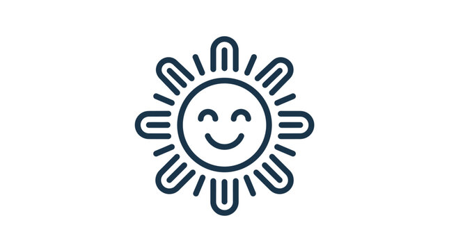 A simple line art illustration of a smiling sun icon on a white background
