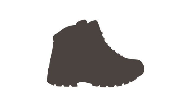 A dark silhouette of a sturdy hiking boot isolated on a white background