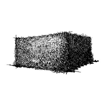 Rectangle hay bale hand drawn sketch with line art style using hatch technique 