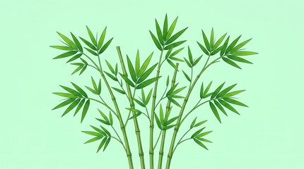 Fototapeta premium Fresh Green Bamboo Stalks with Lush Leaves Illustration on a Minimalist Light Mint Background