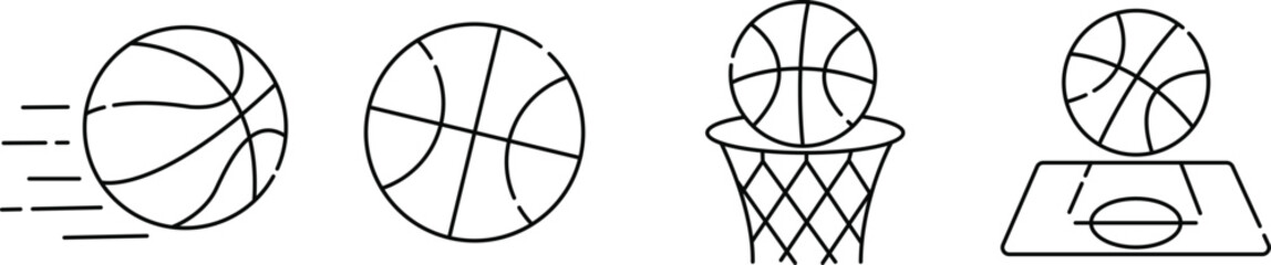 Basketball Icons Set Vector Illustration, Basketball Ball, Hoop and Sports Equipment Line Art Collection © SMRITI
