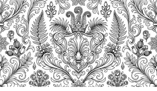 Vintage Damask Floral Seamless Pattern Vector Illustration Featuring Hand Drawn Sketched Baroque Ornaments, Fern Leaves, Acanthus Scrolls, and Heraldic Medallions for Luxury Wallpaper Textiles