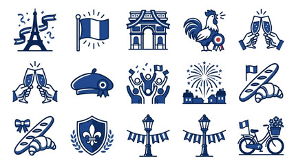 Collection of French Icons and Symbols Representing France. © pebri