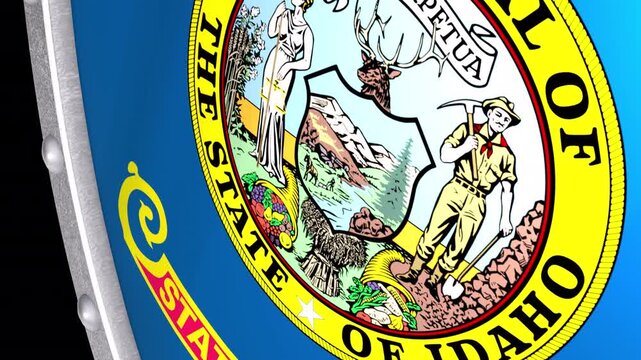 Metallic Shield Transitions with the Flag of State of Idaho of United States of America