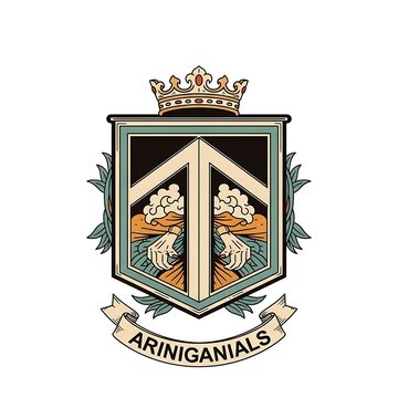 Royal coat of arms with heraldic lion and unicorn supporters.