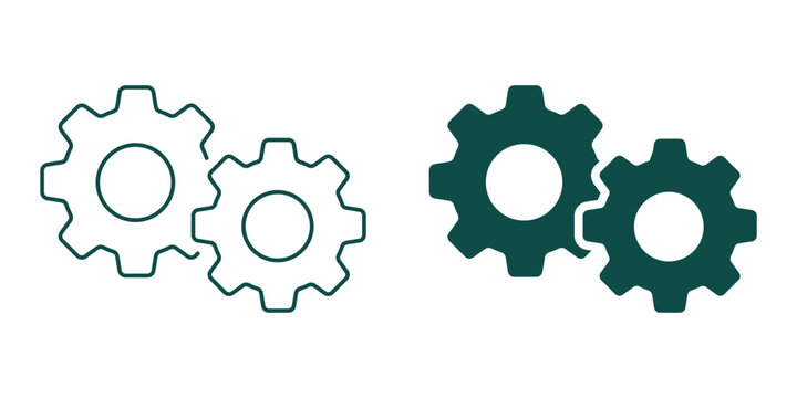 Set of gears icons. Setting gears icon, cogwheel group. Interlocking steel gears of varying sizes in a mechanical system vector icon. For industrial process engineering and technical development.