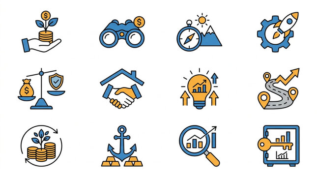 Collection of Business and Finance Icons Representing Growth and Success.