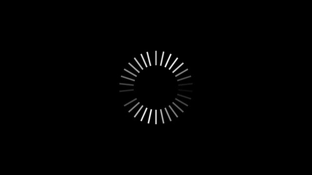 Minimalist white circular loading spinner animation on black background, for ui ux progress
