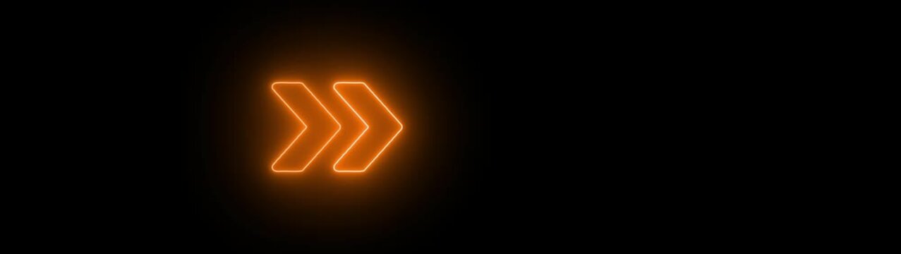 Glowing neon orange arrows animation sequence on black background, for motion