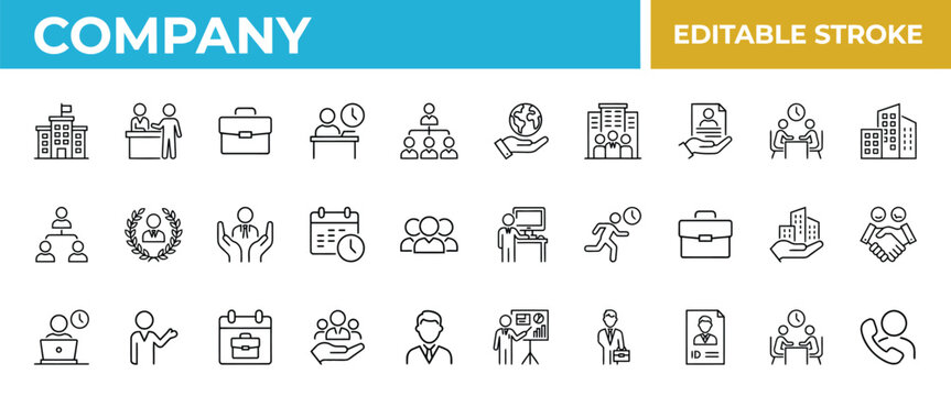 Company business icons set editable stroke vector