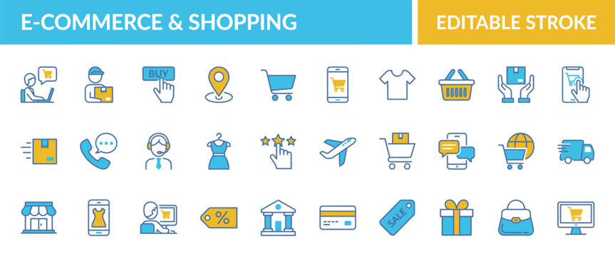 E-commerce and shopping icon set for online business
